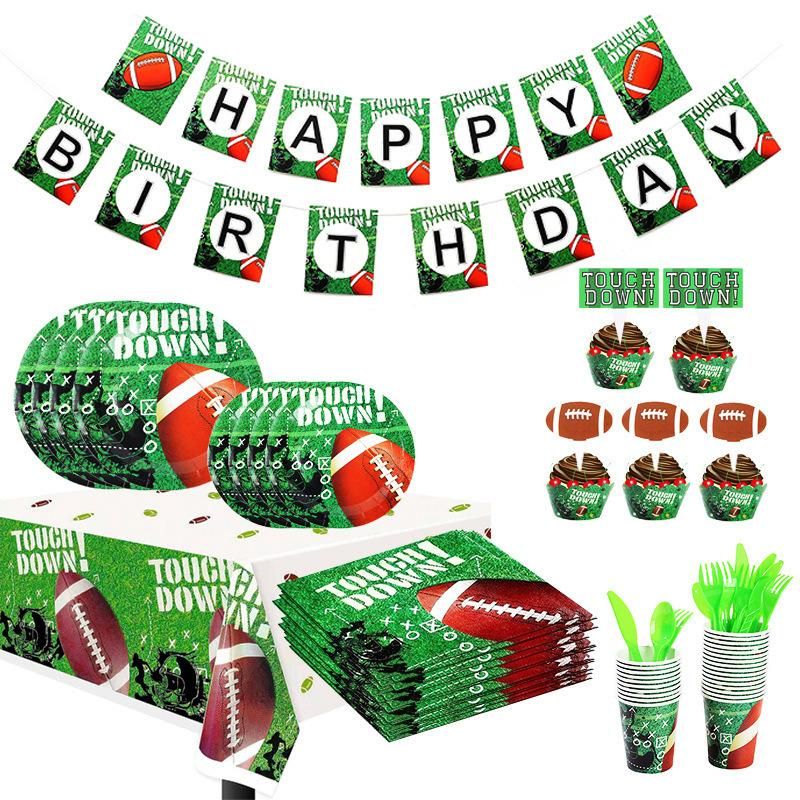 Hot Sale Party Pack Set Soccer Party Supplies Green Football Paper Disposable Tableware