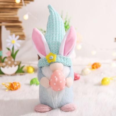 Easter Handmade Decorations with Glowing Lights Faceless Old Man Doll Rabbit Ears Easter Gnome Dolls