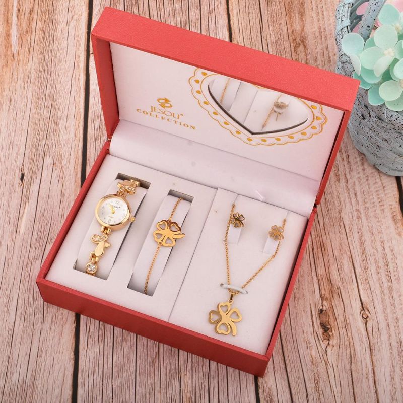 Gold Finished Mother′s Day Gift Set with Peace Tree Metal Jewelry Set and Watch