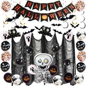 Halloween Bat Decorations Spider Background Skull Balloons Banner Set