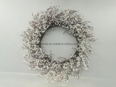 Top Quality Artificial Christmas Glitters Ornament Wreaths with Poinsettia Flowers for Xmas Decoration