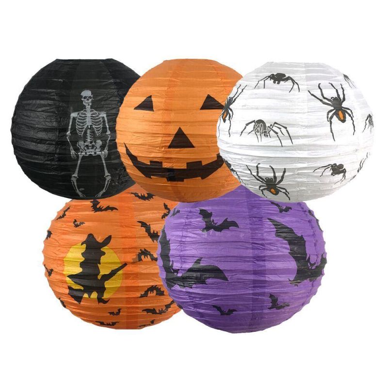 Factory Wholesale Spot 5 Halloween Decorative Pendants Jack - O - Lantern, Skeleton Spider Bat Paper Lanterns