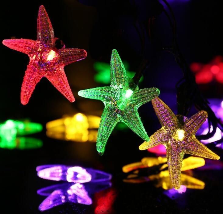 LED Solar White Five-Pointed Star Light String Christmas Yard Lights