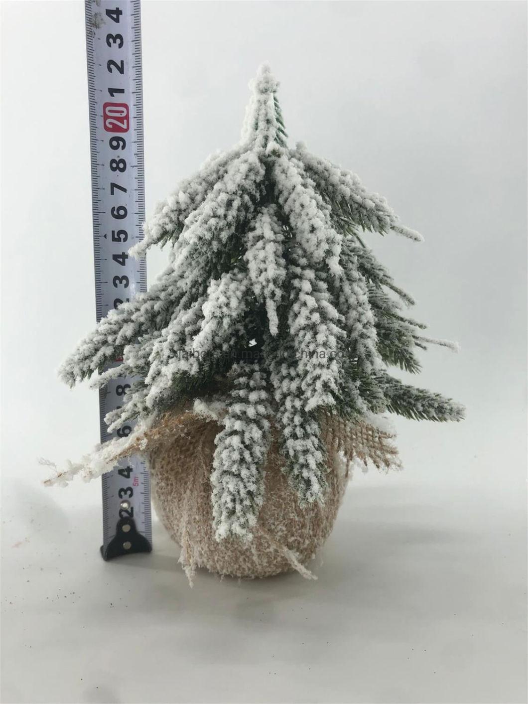 PE Artificial Christmas Tree for Decoration - Wooden Base with Hemp - Snow