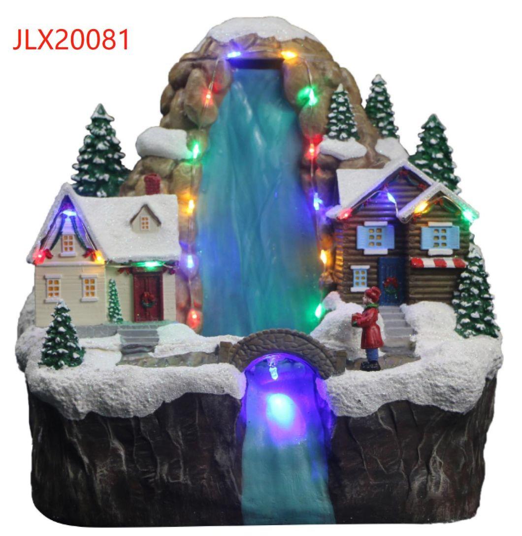 Fiber Optic Animated Lighted Winter Snow Christmas Village Holiday Indoor Decor for Home with Moving Couple and Train