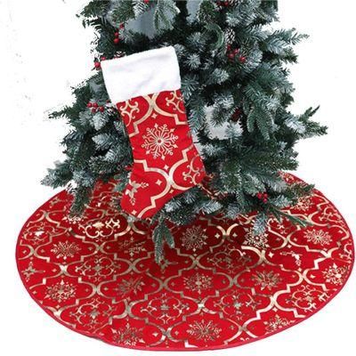 Luxury Red/Gold Gilded Large Xmas Tree Skirts with Merry Christmas Stocking for Happy New Year Party Holiday Decorations Ornaments