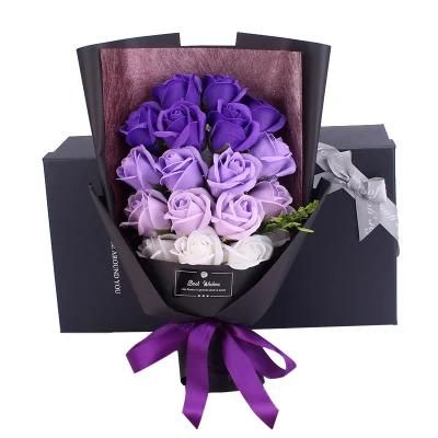 18PCS Rose Soap Flower Bouquet with 2PCS Bear Valentine Birthday Anniversary Present Gifts Red, Blue, Purple, Pink