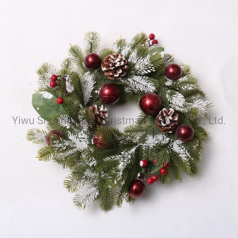 45cm PVC Artificial Christmas Wreath with Flower Leaf Pinecone Red Berry