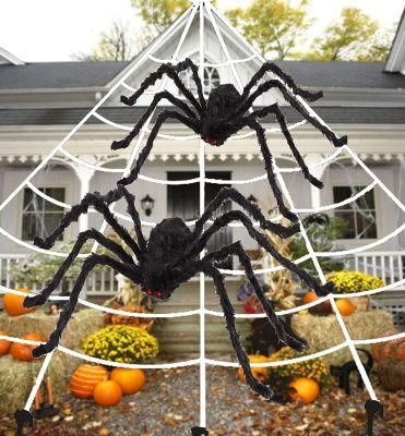 2 Giant Spider 275&quot;*216in Halloween Spider Web with 35in Halloween Decorations Fake Scary Spider with Triangular Large Spider Web