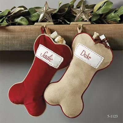 Wholesale Christmas Stock Burlap Dog Christmas Stocking Decoration Pet Christmas Stocking Dog Bones Stocking