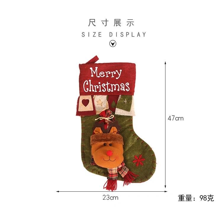 Cross-Border New Christmas Decorations Linen Printing Creative Cartoon Three-Dimensional Santa Stockings Gift Bags Linen Socks