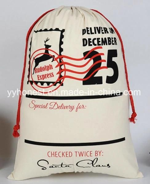 Santa Canvas Drawstring Cotton Christmas Sack