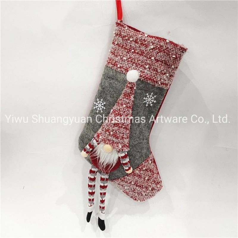 Christmas Stocking New Arrival Velvet Christmas Stocking with Elf Decoration