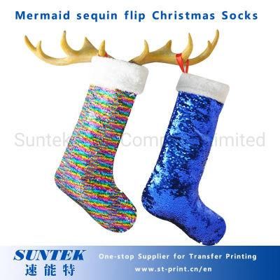 Sublimation Mermaid Sequin Flip Christmas Socks for Printing