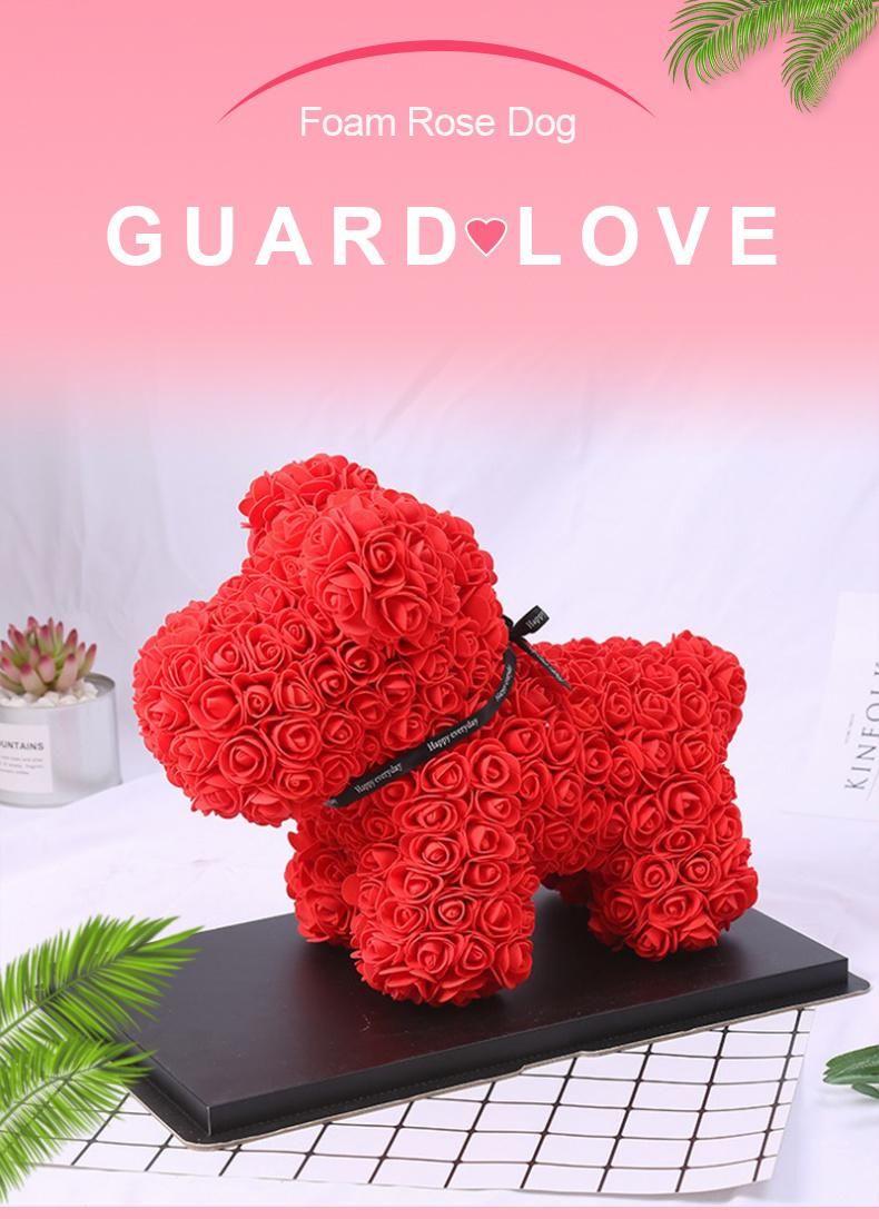 Creative Christmas Gift Preserved Flower Rose Bear Artificial Rose Dog