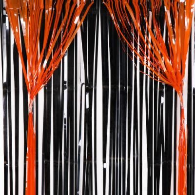 2packs Shimmer Curtain 1*1m Pumpkin Orange Black Metallic Fringe Curtains Foil Curtains Halloween Party Decorations