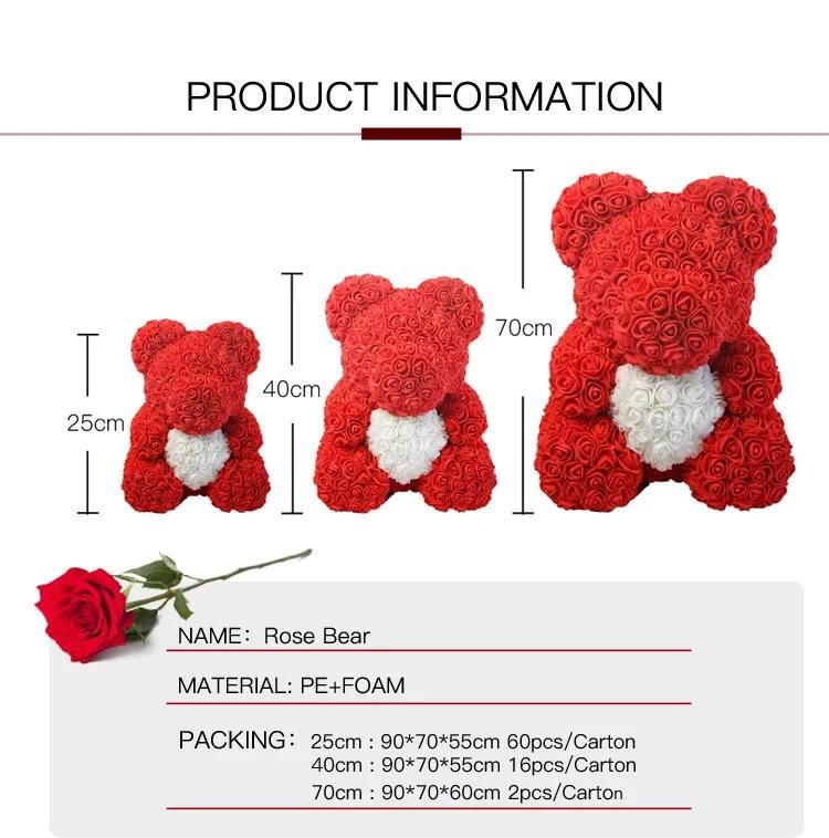 Best Sell Design Foam Rose Teddy Bear PE Flower 25cm Bear with Transparent Gift Box