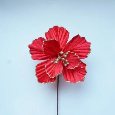 Cheap Wholesale Artificial Glitter Red Christmas Flower Poinsettia for Tree Decoration