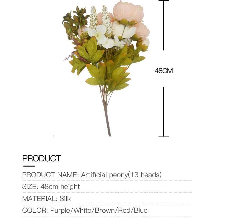 13 Heads Artificial Peony Silk Flowers Bouquet Glorious Moral for Home Office Parties and Wedding