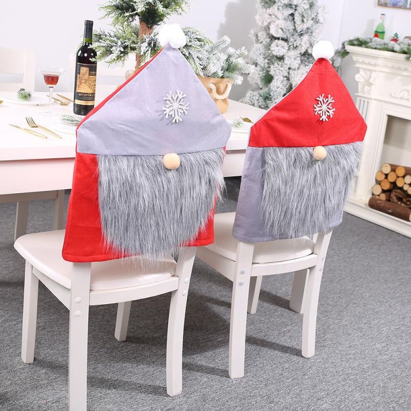 Christmas Santa Claus Red Hat Snowflake Chair Xmas Cap Chair Covers Decor Kitchen Dining Chair Slipcovers Sets