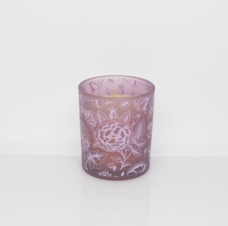 High Quality Purple Frosted Silk Screen Design Glass Candle Gift