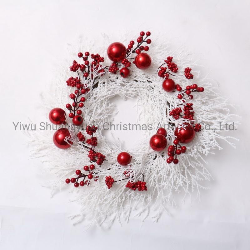 40cm PVC Artificial Christmas Wreath with Flower Leaf Pinecone Red Berry