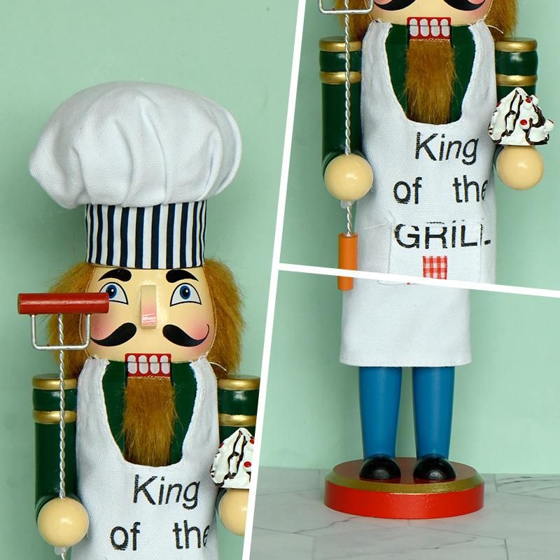 Grillmaster 15 Inch Traditional Wooden Nutcracker, Festive Christmas Decor for Shelves and Tables