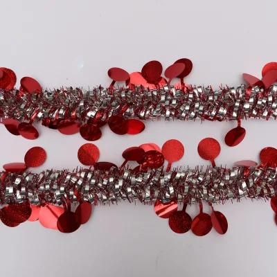 Red Color 14cm*200cm Shiny Round Pet Tinsel