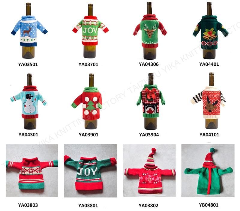 4 Pieces Christmas Knitted Wine Sweaters Cover Santa