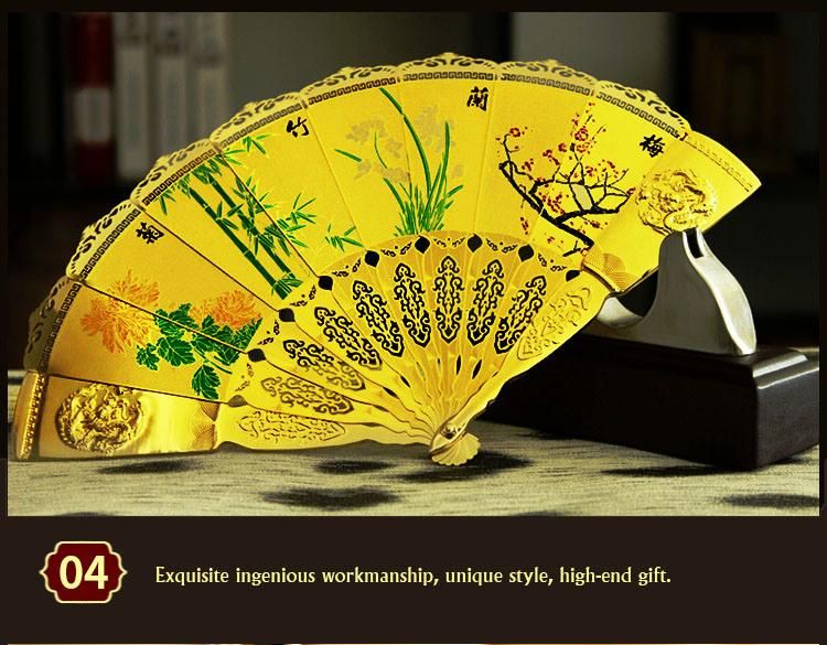 Custom Foldable Chinese Metal Gold Handfan Hand Held Fan for Gift