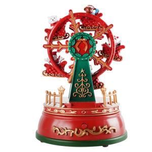 Noel Plastic Christmas Fairy Santa Claus and Snowman Figurine Ferris Wheel Music Box with LED Light