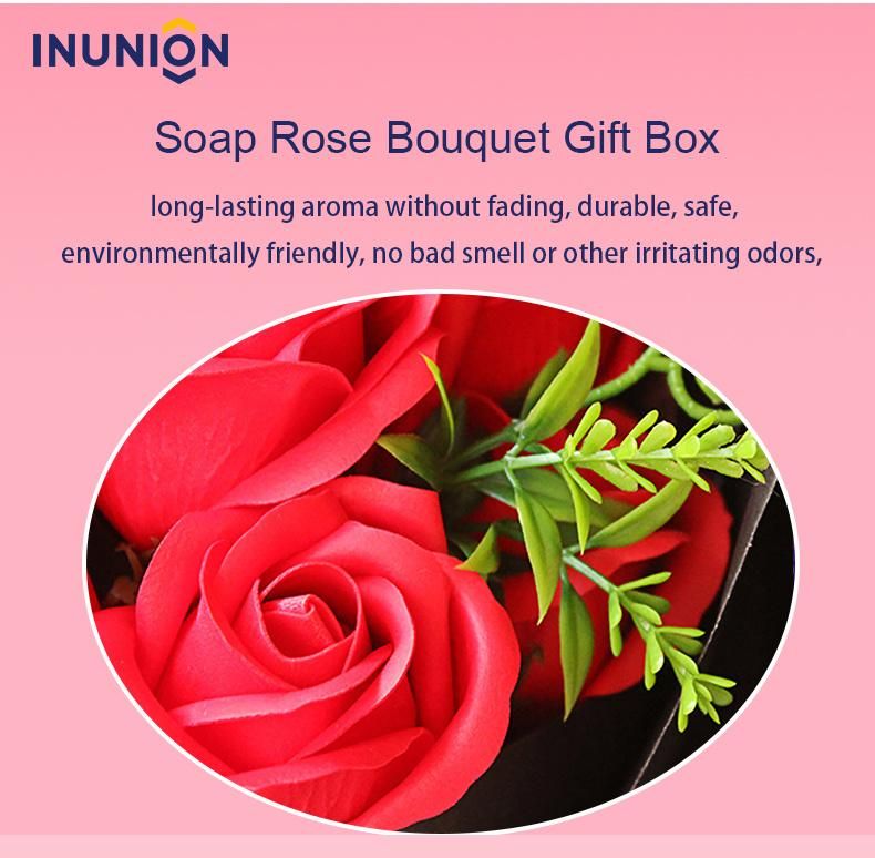 Artificial Flowers Bouquet Seven Soap Rose Flowers with a Toy Bear Valentine′s Day Gift