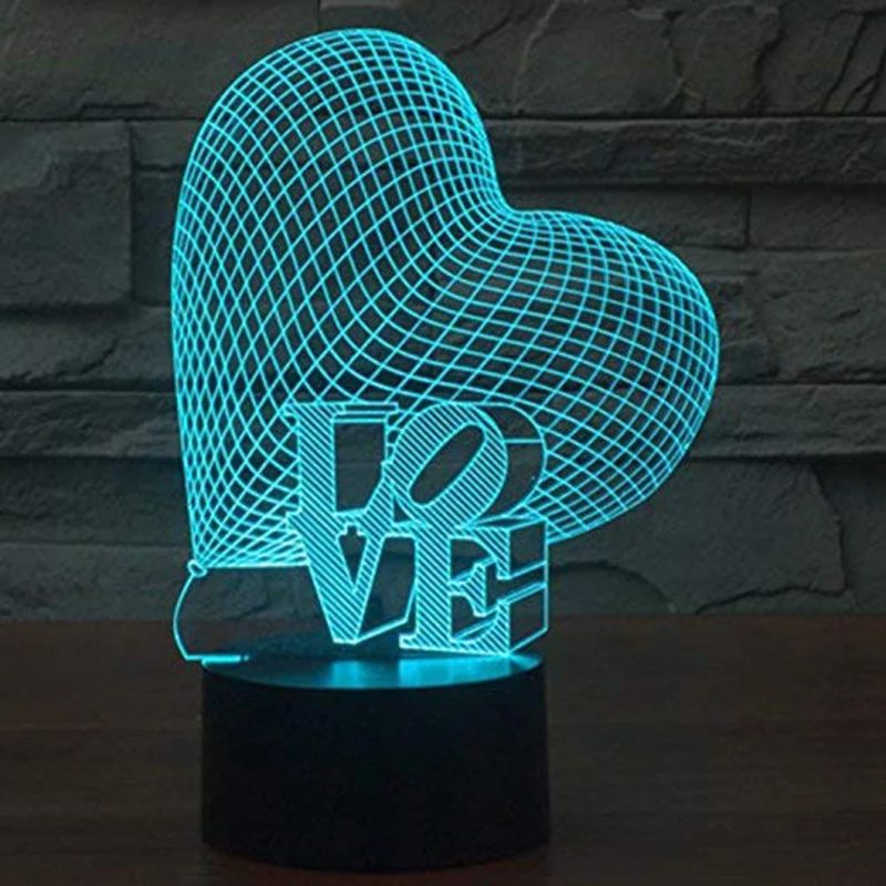 3D Love Heart Lamp LED Optical Illusion Night Light