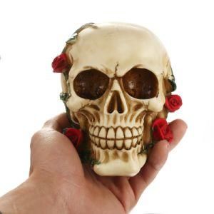 Day of The Dead Resin Statue with LED Halloween Home Decor Custom Bronze Dark Skull Figurine on Skeleton Sculpture