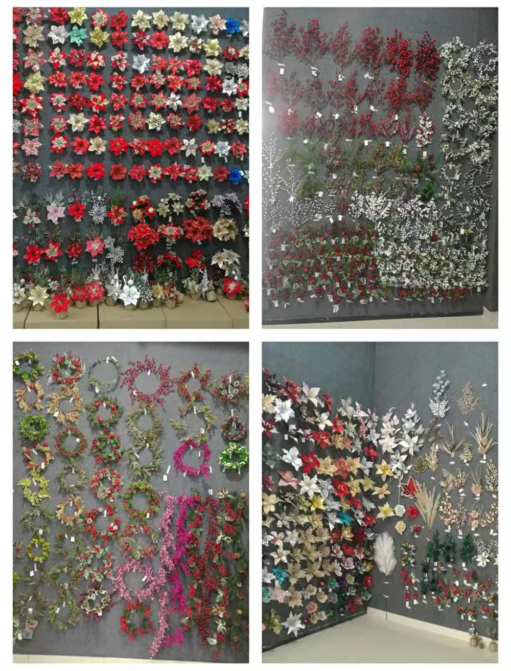 Wholesale Artificial Simulation Christmas Flower Poinsettia for Decoration Xmas Ornament Christmas Ornaments