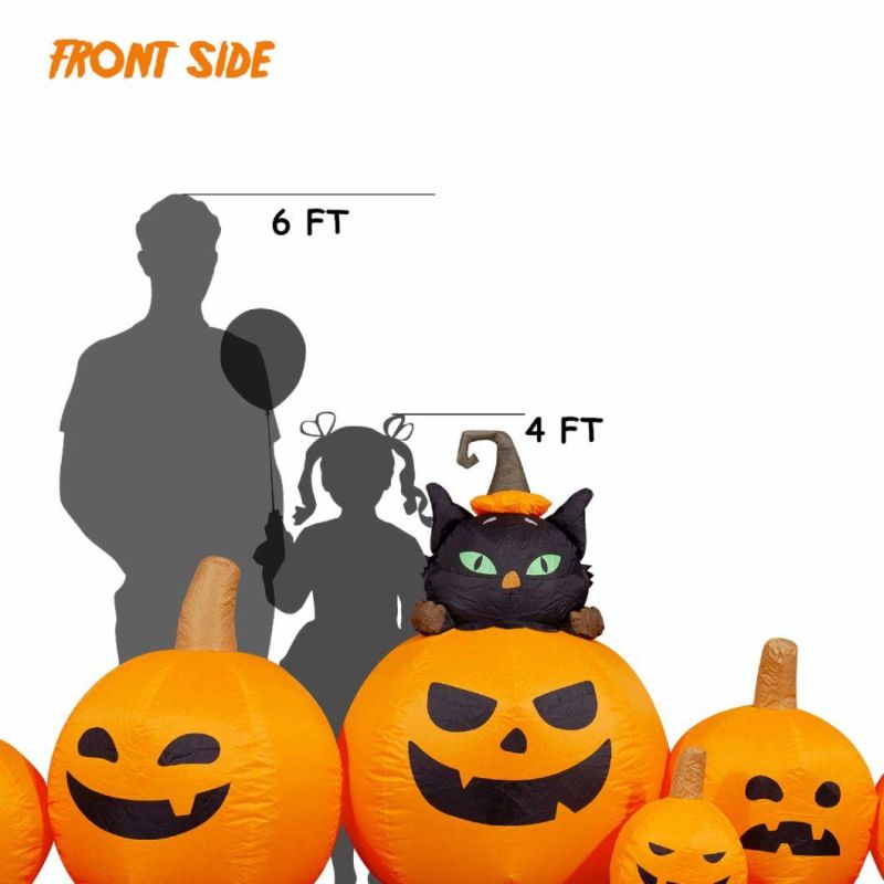 9 FT Long Halloween Inflatables Pumpkin with Witch′ S Cat Outdoor Halloween Decorations with Build-in LEDs, Blow up Halloween Decorations