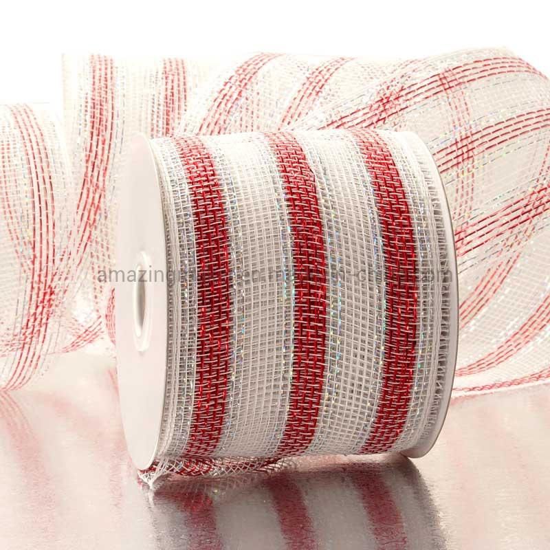 Luxurious Metallic Stripes 4 Deco Mesh Ribbons for Gift Packaging