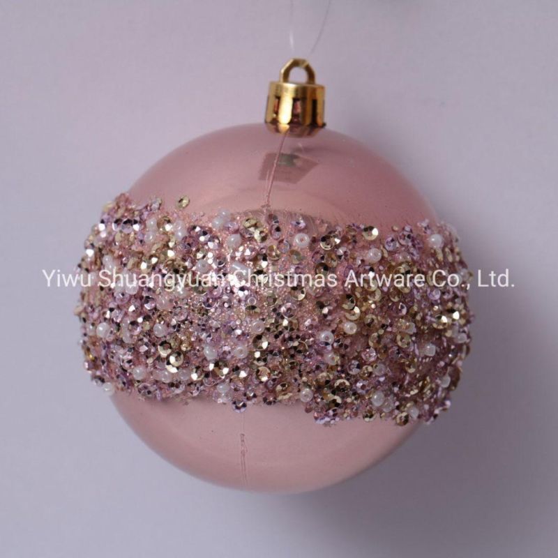 8cm Plastic Pearl Light Rose Gold Christmas Ball
