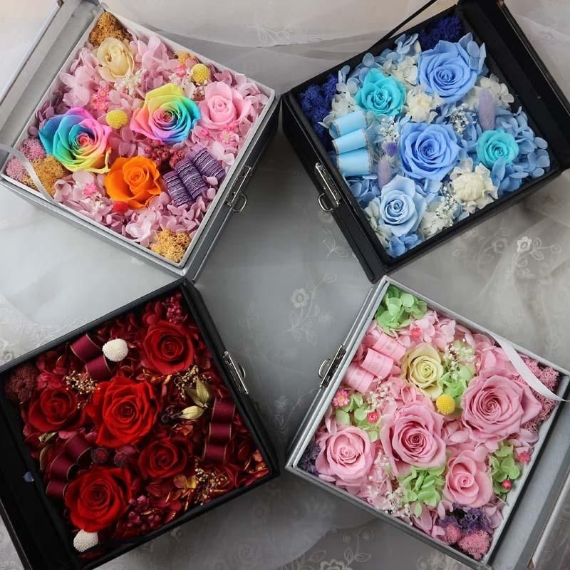 Necklace Jewelry Drawer Preserved Everlasting Real Rose Flower Gift Box