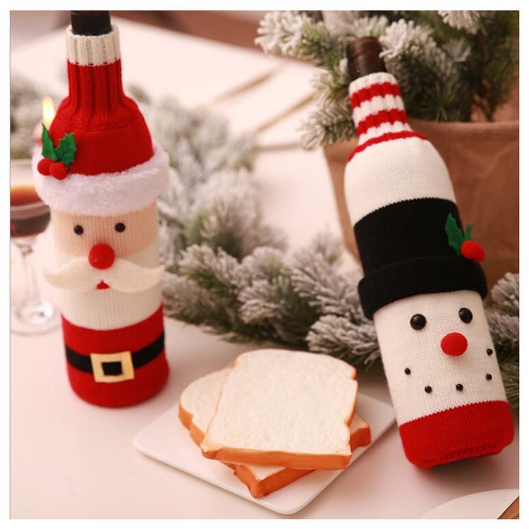 Wholesale Festival Party Gift Santa Claus Christmas Decoration for Home Novelty Knit Wine Bottle Cover