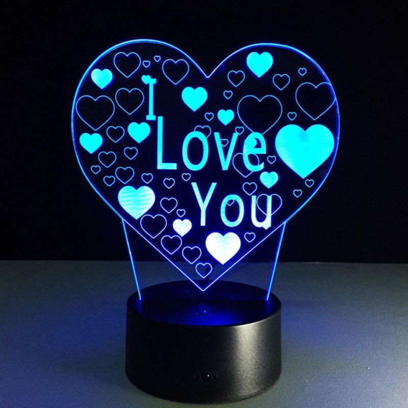 3D Illusion Night Light Multicolor LED - Hearts and Love