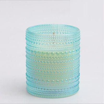 Fancy Design Electroplate Light Blue Glass Candle Jar Pearl Series Glass Candle Holder