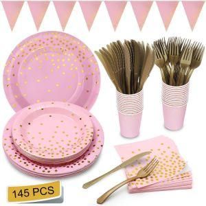 145PCS Disposable Tableware Set Paper Plates Cup Napkin Birthday Party Decor