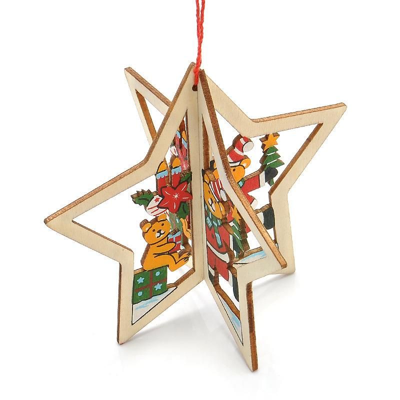 Exquisite Xmas Christmas Tree Ornament Souvenir 3D Wooden Hanging Decoration