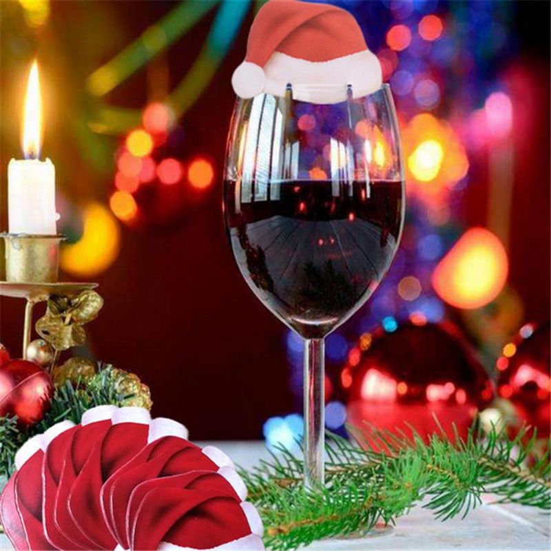 Christmas Decorations Wine Glass Hats Party Holiday Decorations