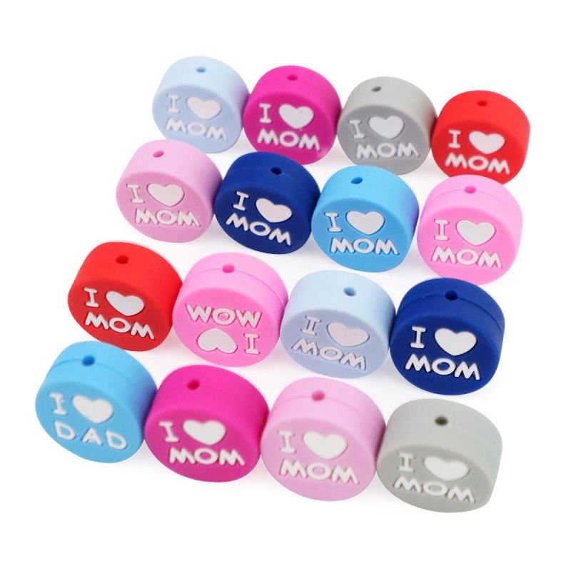Silicone Teether Disc I Love Mom Baby Pacifier Clip Chain Nursing Accessories Safety Silicone Toys Tooth Training