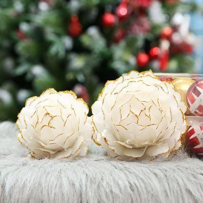 14cm White Feather Ball with Gold Glitter Edge Christmas Decoration Home Party Ornaments