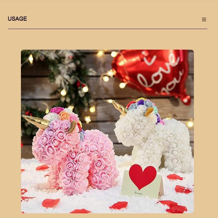 Inunion 40cm PE Foam Rose Bear Artificial Flower Eternal Rose Unicorn with PVC Gift Box