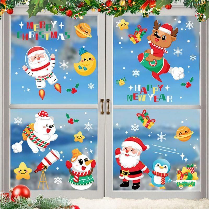 Christmas Wall Sticker Paste Static Santa Claus Suspension Bridge Mall Window Glass Background Window Paste