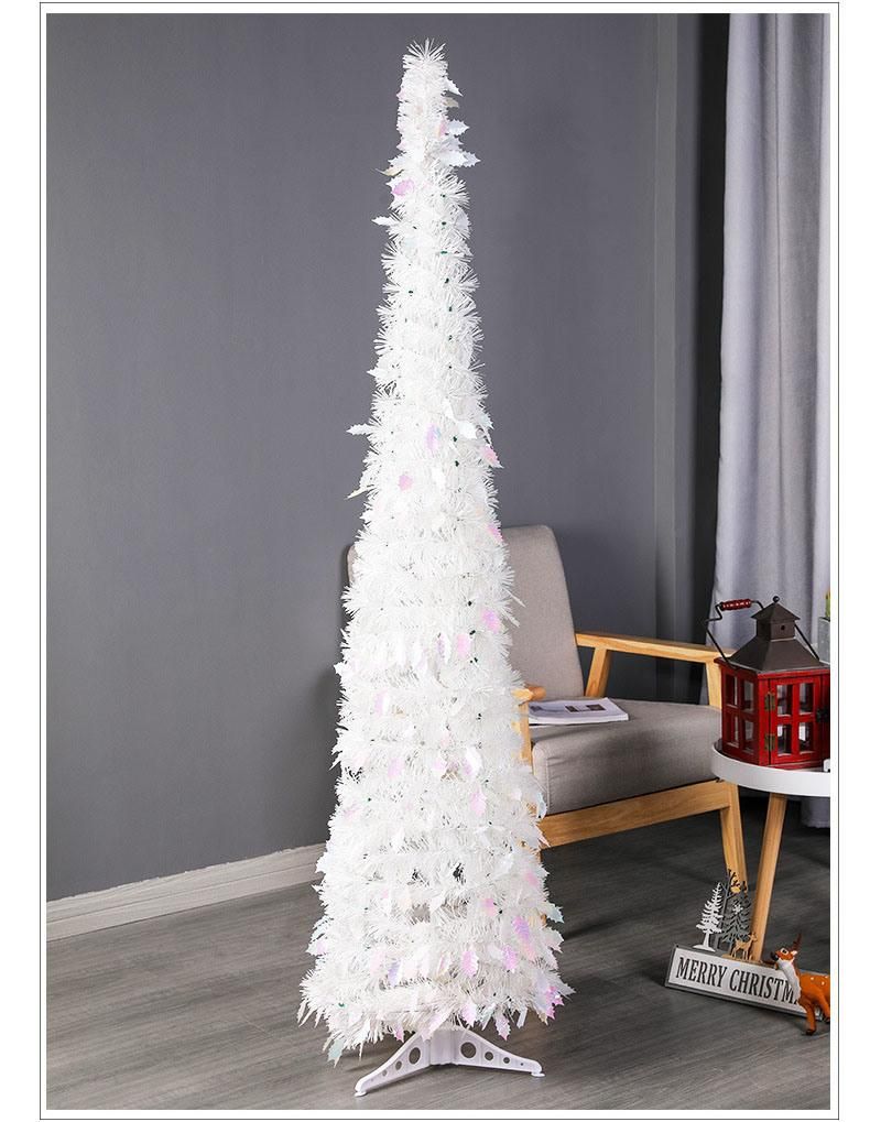 White Collapsible Pop up Christmas Trees for Home Decoration, Glittering Sparking Decorative Tinsel Tree W/Stand